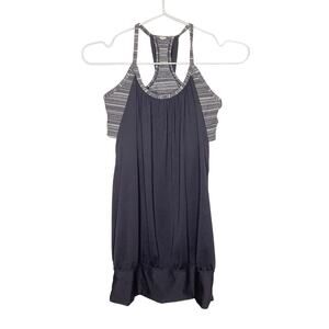 Lululemon No Limits Charcoal Tank Gray White Striped Sports Bra 6